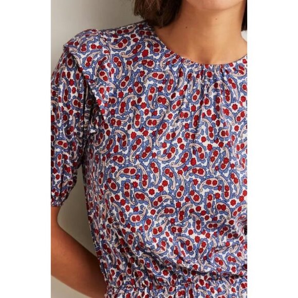 Boden sz. 10R Paisley Floral Flower Midi Dress Ruffle Prairie Knit Stretch - Picture 5 of 16